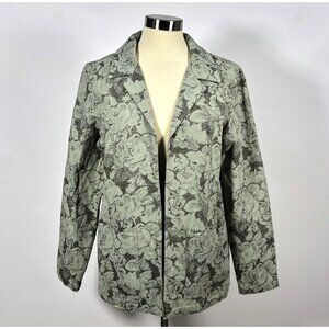 Dialogue Sage Floral Tapestry Linen Open Front Blazer Jacket Lined - Size 12